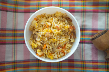Fried rice with pork and egg homemade food for kid