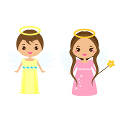 Cute angels. Kawaii style. Winged Boy and girl. clip art for communion and Christmas