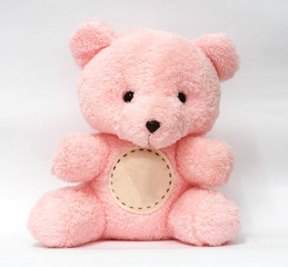 Teddy bear has a cute pink, white background, illustration.