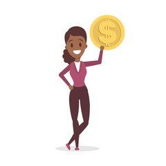 Young woman standing and holding a coin