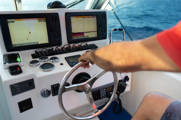Inside the cockpit of yacht