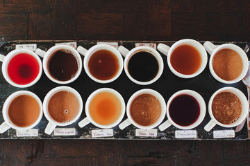 Coffee & Tea testing on the wood table Bali , Indonesia