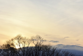 冬の安曇野の夕景