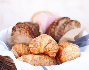 Macro image of a continental breakfast bread basket