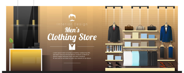 Interior background of luxury men clothing store , vector , illustration