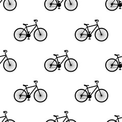 Vector illustration. Seamless pattern with bikes on white background.