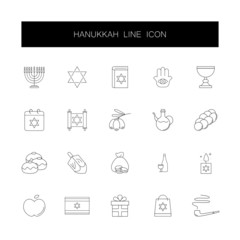 Line icons set. Hanukkah pack. Vector illustration	