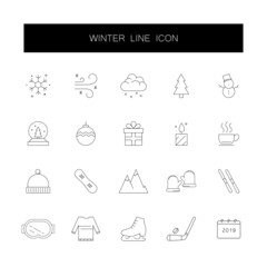 Line icons set. Winter pack. Vector illustration	