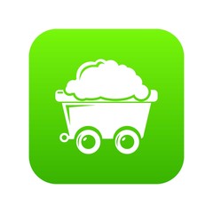 Mining cart icon green vector isolated on white background
