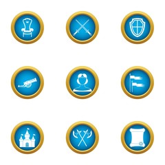 Medieval feat icons set. Flat set of 9 medieval feat vector icons for web isolated on white background
