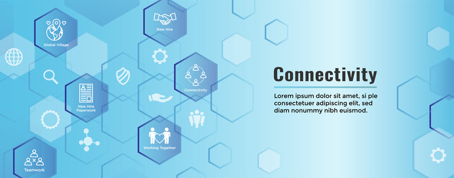 Connectivity Web Header Banner with Togetherness, Connectnedness and Collaboration Icon Set