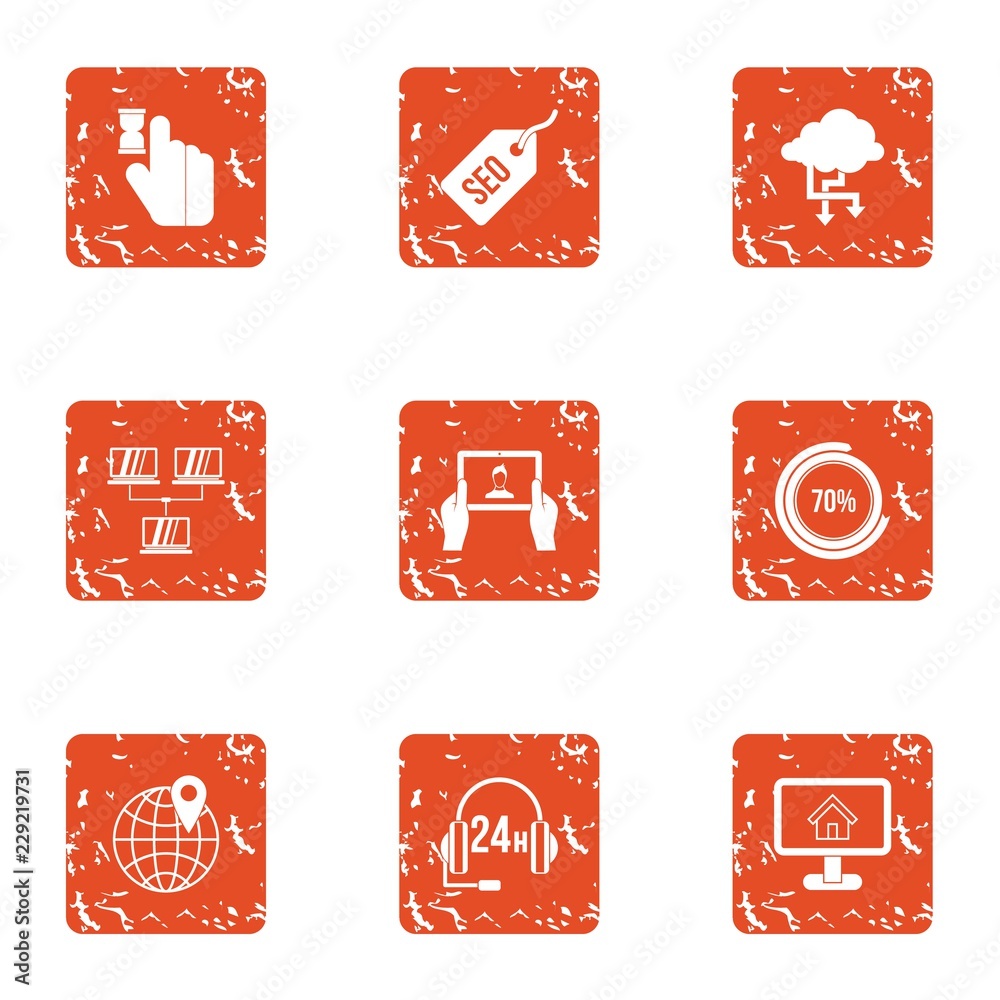 Poster monitoring icons set. grunge set of 9 monitoring vector icons for web isolated on white background