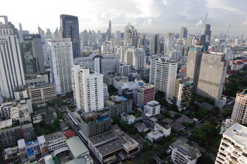 Fototapeta na wymiar Bangkok, Thailand - 30 October, 2018:The city escape sky view from MRT Sukumbit, office building, condominiums and hotels in business area around sukhumvit road, in afternoon
