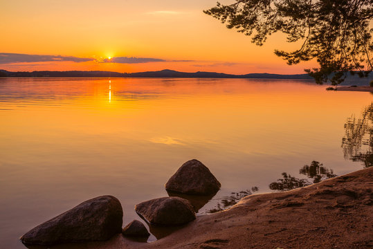 Colorful sunset at Finnish shore