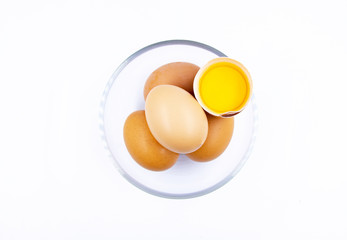 Fresh eggs isolated on the white background.