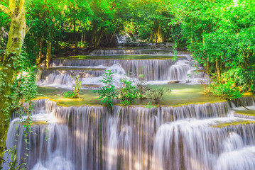 Fototapeta na wymiar Beautiful natural of Huay Mae Khamin waterfall, Kanchanaburi Pro