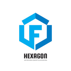 Letter F - vector business logo template concept illustration in flat style. Finance economic creative geometric sign. Abstract hexagon shape symbol. Editable isolated emblem. Graphic design element. 