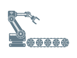 Industrial robot and conveyor belt vector illustration