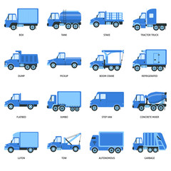 Collection of truck icons in flat style