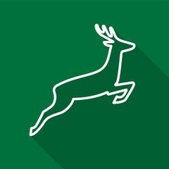 Obraz na płótnie Canvas White deer outline icon with long shadow on green background. Vector Illustration EPS 10