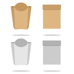 Brown plastic or paper packaging. Sachet for tea, coffee, sweets, cookies and gift. Stock flat vector illustration.
