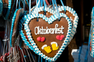 Colorful gingerbread souvenirs from oktoberfest in Munich city, Germany