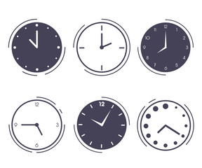 A set of six watches with a different dial in white and dark blue color