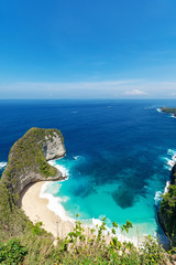 Kelingking beach scenery from cliff, Nusa penida island, Bali, Indonesia.