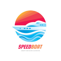 Abstract speed boat and blue sea waves - vector business logo template concept illustration. Ocean ship graphic creative sign. Marine float transport symbol. Nautical icon. Design element. 