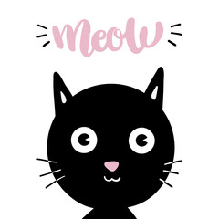 Little black kitten. Cute cat. Vector isolated illustration.