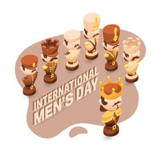 Men's Day greeting card with cute chessman.
