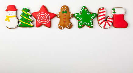Set of Christmas gingerbread on white background.