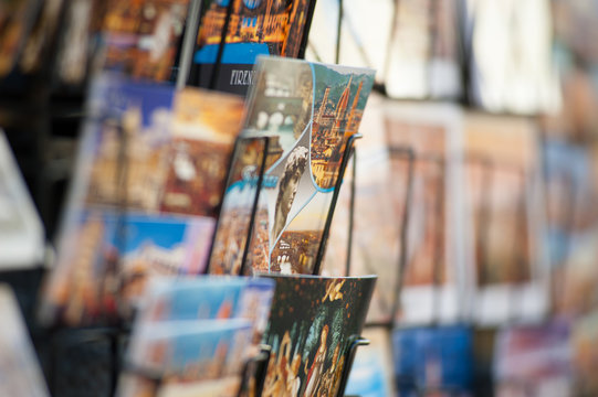 Florence postcards on sale at the market stall.
