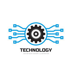 Technology - concept business logo template vector illustration. Globe world and gear symbols. Cogwheel mechanic sign. Computer network SEO icon. Graphic design element. 
