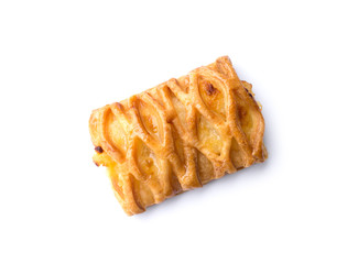 close up of crispy pineapple pie isolated on white background