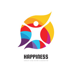Active happiness - concept business logo template vector illustration. Abstract human character creative sign. Sport fitness people symbol. Health icon. Graphic design element. 