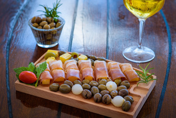 Mediterranean food on the wooden table 