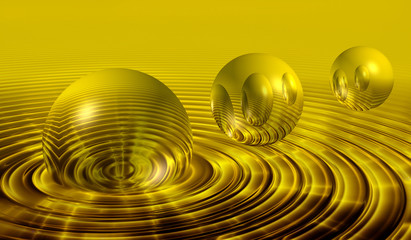 golden 3d spheres with water ripples graphic