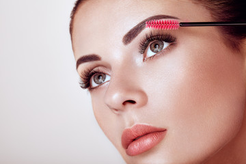 Beautiful Woman with Extreme Long False Eyelashes. Eyelash Extensions. Makeup, Cosmetics. Beauty, Skincare