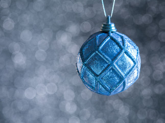  Defocused Abstract Blurred Shiny Christmas  Background with blue Ball Decoration Spruce Happy New...