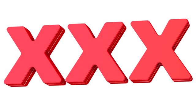 XXX 3d animation red text symbol isolated on white background in 4k