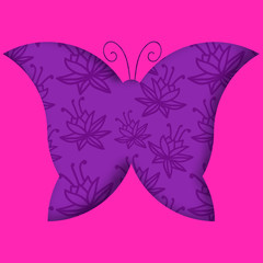 Paper cut butterfly silhouette with floral background. Vector illustration.