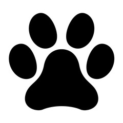 Black icon vector silhouette of a paw print, isolated on background