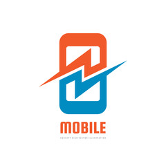Mobile phone with lightning power energy symbol vector logo concept illustration. Smartphone creative sign. Modern technology. Cellphone symbol. 
Graphic design element.