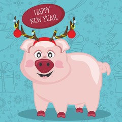 Vector illustration card funny pig