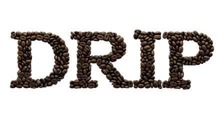 Drip word made from coffee bean font. 3D Rendering