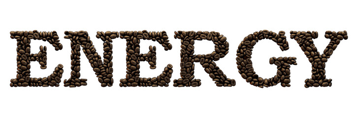 Energy word made from coffee bean font. 3D Rendering