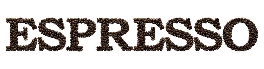 Espresso word made from coffee bean font. 3D Rendering