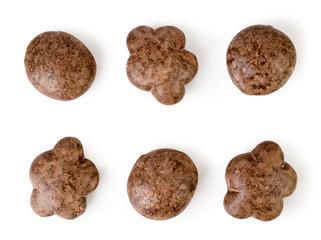 Chocolate gingerbread on a white. The view from the top.