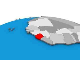Sierra Leone on political 3D globe.